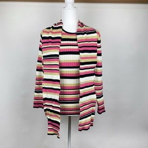 NWT Anne Klein Women's Petite Large Neapolitan Striped Rib Knit Sweater w/ Scarf